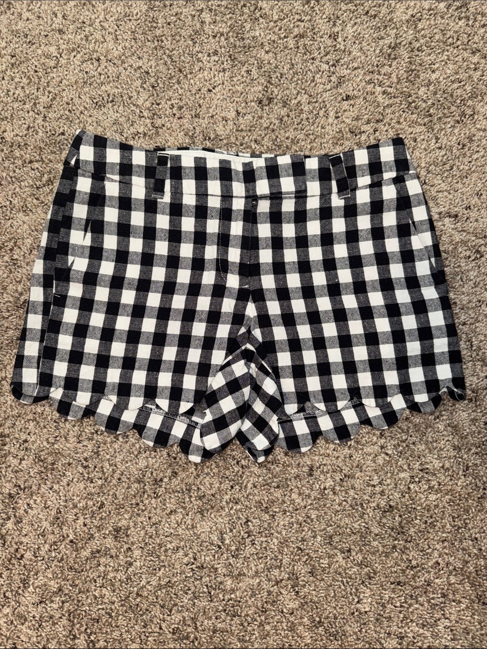 J. Crew Factory Black and White Gingham Scalloped Hem Shorts